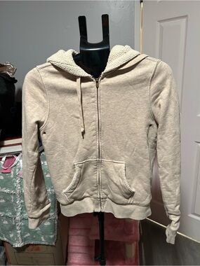 J.Crew Vintage Fleece Sherpa Lined Zip Up Hoodie Jacket Beige Size M